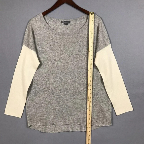 Vince WOOL CASHMERE Sweater Womens Size Medium Colorblock Gray Beige Bateau Neck - Picture 7 of 11